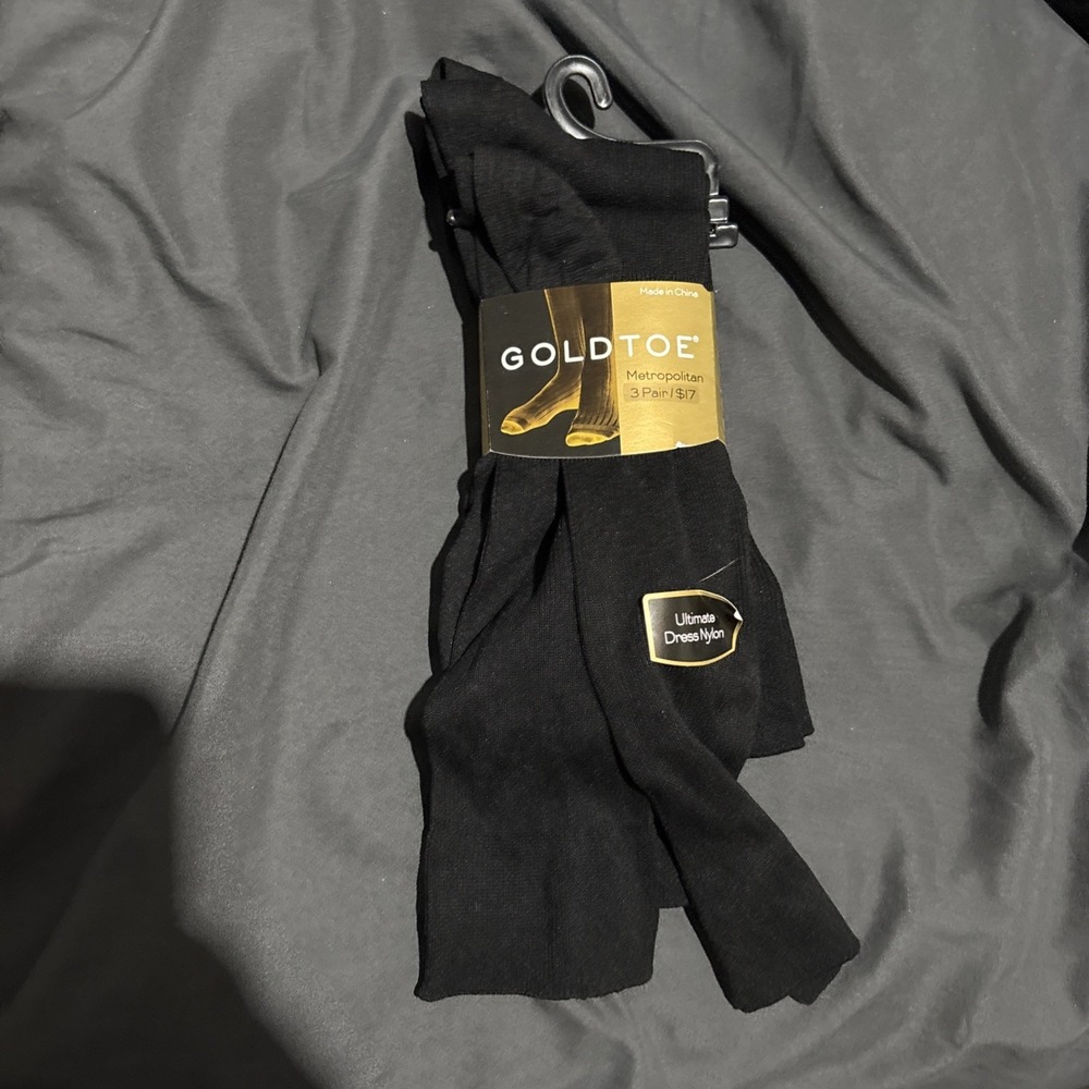 Gold Toe Metropolitan Dress Socks Mens 10-13 3-Pack Black Stretch Tall Calf New